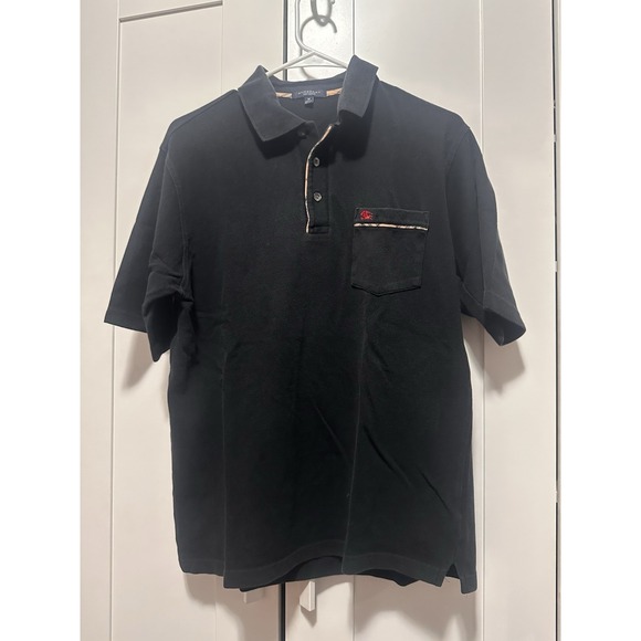 Burberry Black Collared Polo Shirt Size Medium 100% Cotton Short Sleeve - Picture 1 of 9
